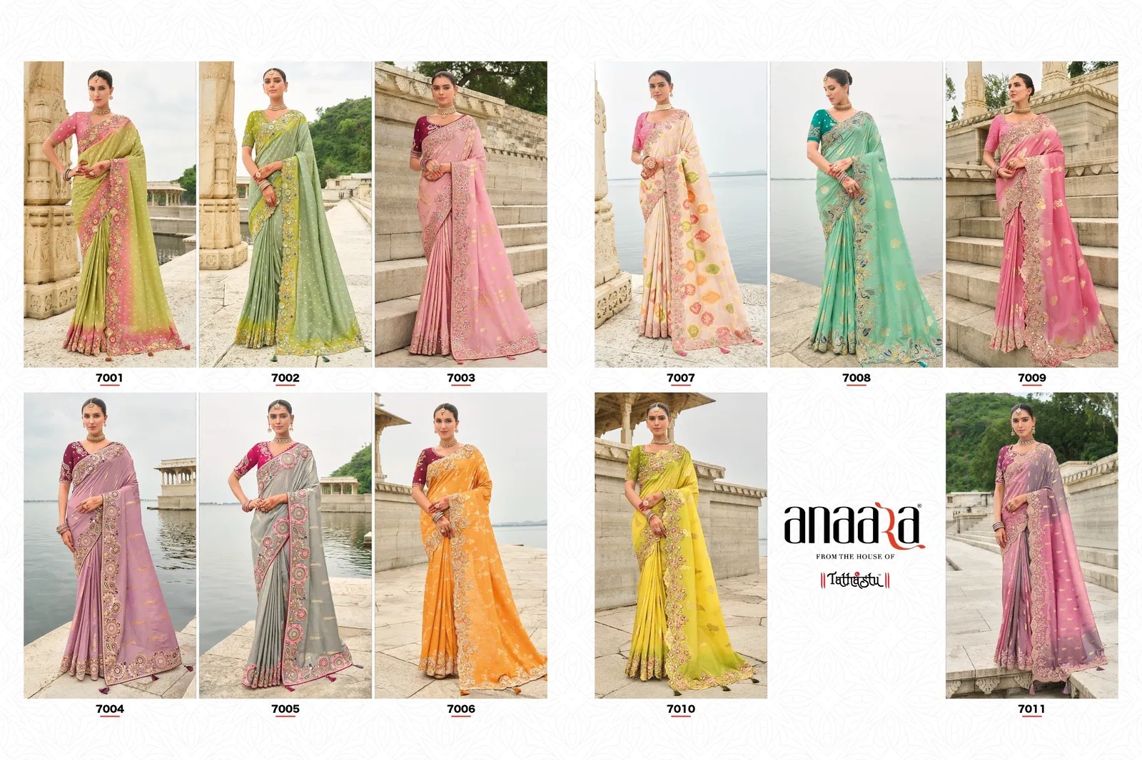 Anaara By Tathastu 7001 To 7011 Series Viscose Tissue Silk Wedding Wear Saree Suppliers in Mumbai